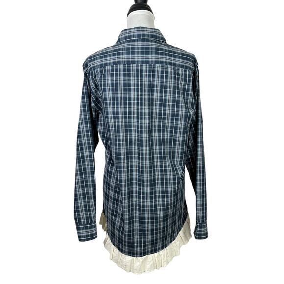 Spring + Mercer Upcycled Blue Plaid Long Sleeve Tunic Shirt Dress - Picture 2 of 10